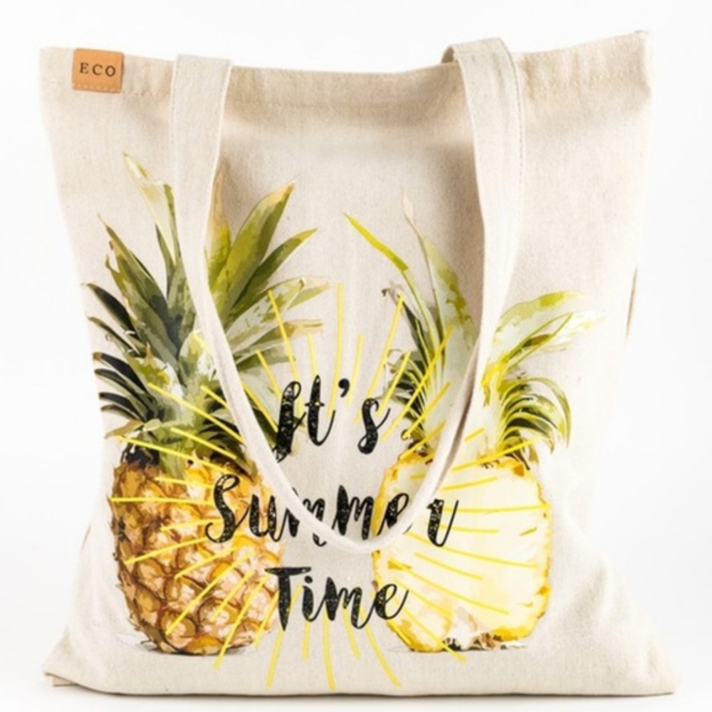 Boho Pineapple Print It's Summer Time Canvas Bag
